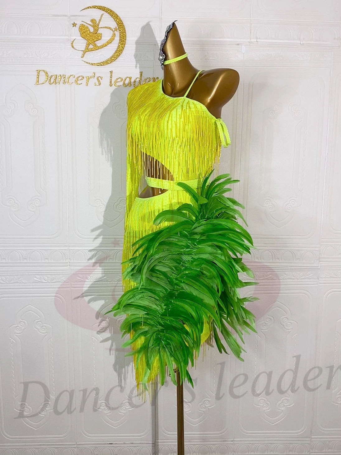 Latin Dancer Adult Children High-End Customized Large Feather Bead Tube Tassel Tango Samba AB Stone Performance Dress