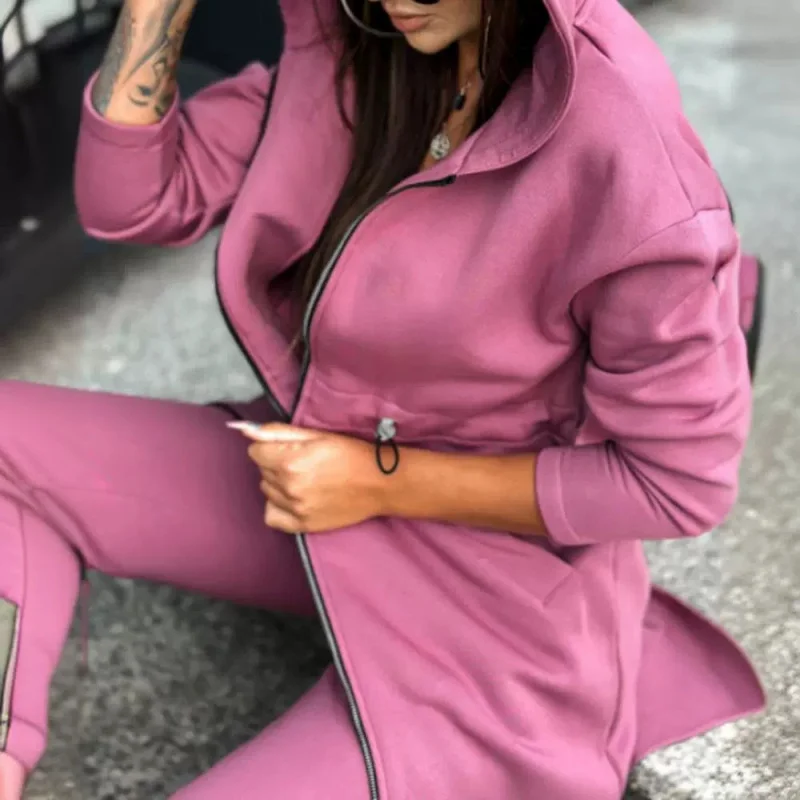 2023In Stock Amazon Temperament Hooded Jacket+Pants Suit