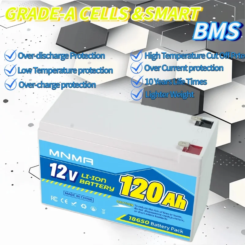 بطارية ليثيوم LiFePO4 قابلة لإعادة الشحن، مناسبة لأنظمة إمداد الطاقة الشمسية، شحن UPS صغير، سعة كبيرة 12 فولت 12 أمبير في الساعة