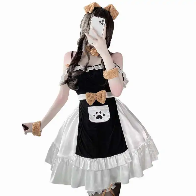 Nieuwe aankomst vrouwen sexy rollenspel meid uniform volwassen dame themafeest cosplay hond meid lingerie jurk lolita kostuums naakt slijtage