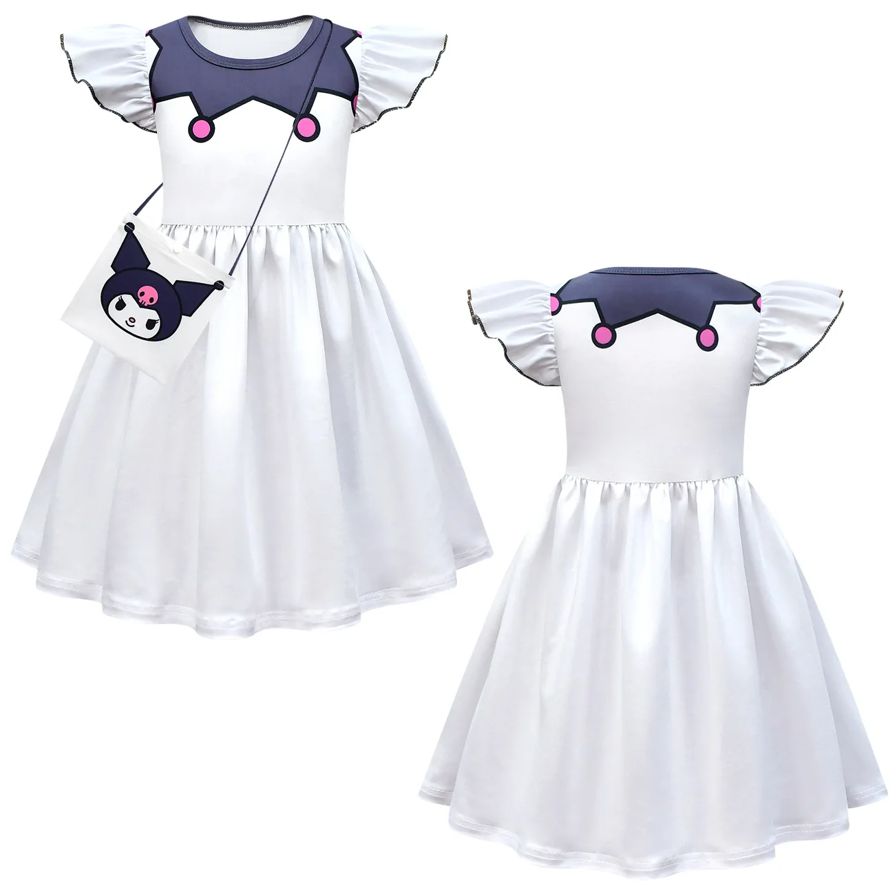 

Kawaii Sweet Kuromis Summer Dress Baby Girl Flying Sleeve Princess Dresses Costume Vintage Victorian Fancy Dress Up Girls + Bag