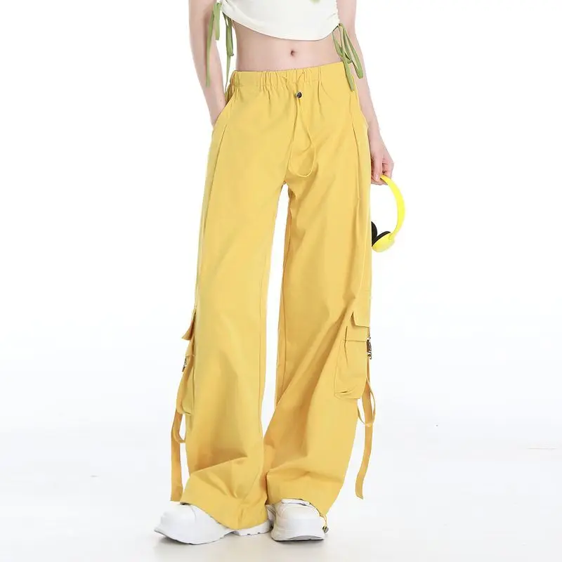 American Vintage Dopamine Cargo Pants Women Oversized Solid High Waist Versatile Trend Sports Fashion Casual Wide Leg Trousers