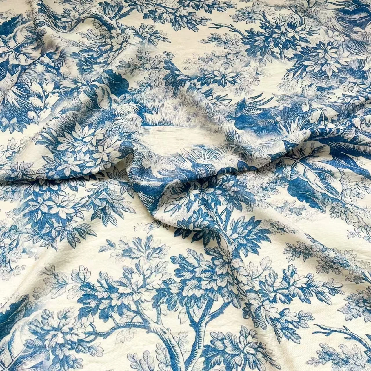 150x50cm Blue Forest Digital Printed Fabric, Brocade Cotton Fabric, Qipao Dress, Top, Hanfu Fabric Sewing Cloth