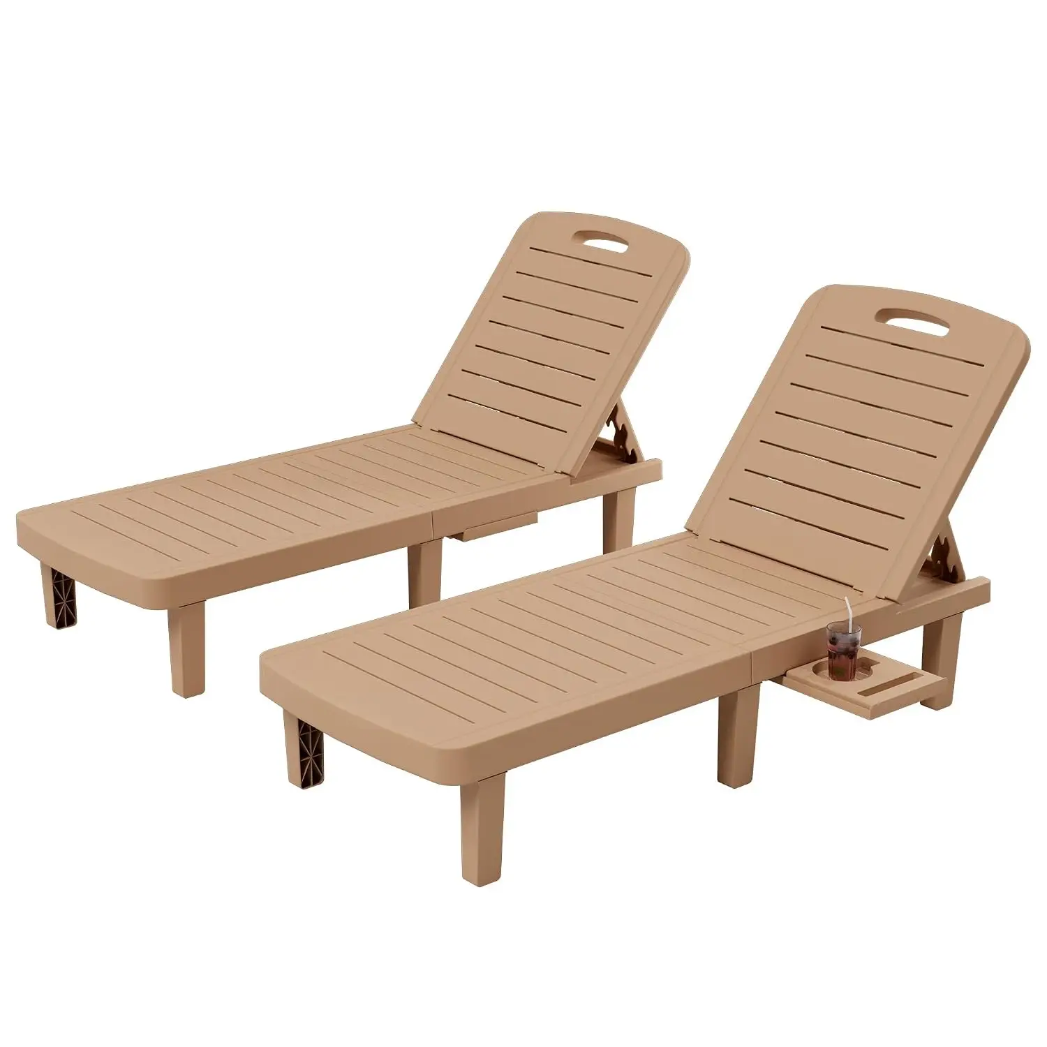 Outdoor Chaise Lounge 5-Position Adjustable Resin Recliner Cup Holder Patio Pool Beach Garden Weather Resistant, Customized