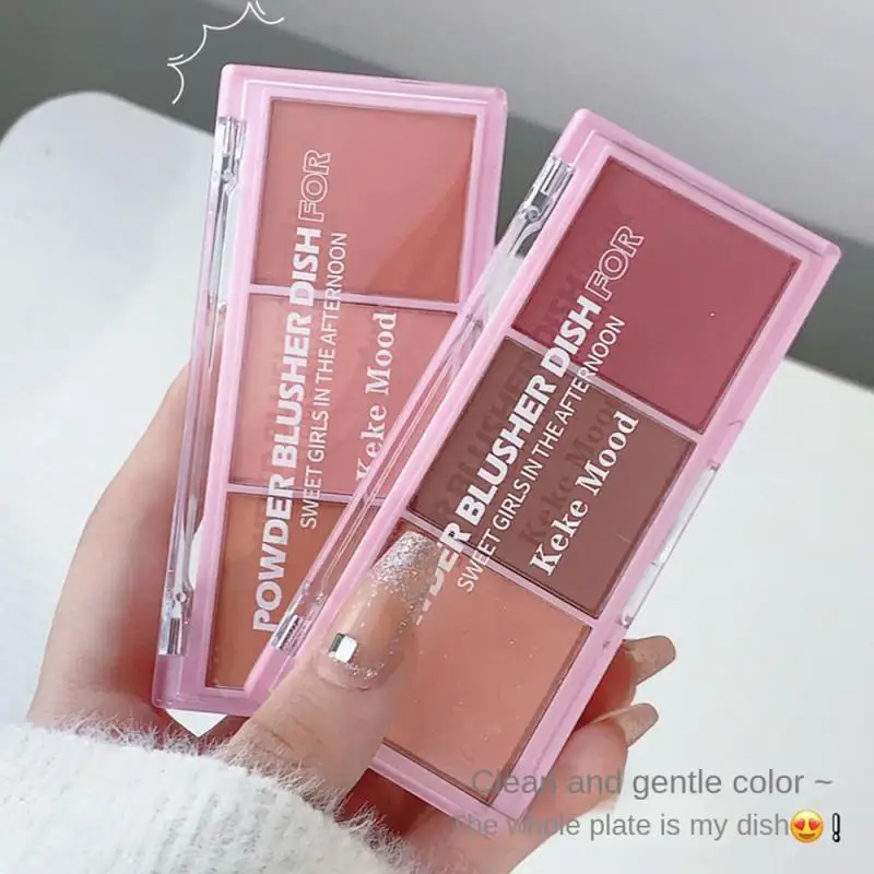 Paleta de blush para meninas, maquiagem pêssego, contorno marrom bochecha, cosméticos coreanos, vermelho natural, matiz bochecha, 3 cores