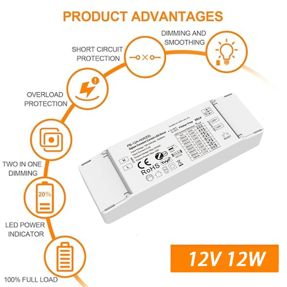 Zigbee 3.0 12 Watts 12V Dimmable LED Driver Dimming LED Power Supply Voice APP Smart Control Suitable for downlight spotlight