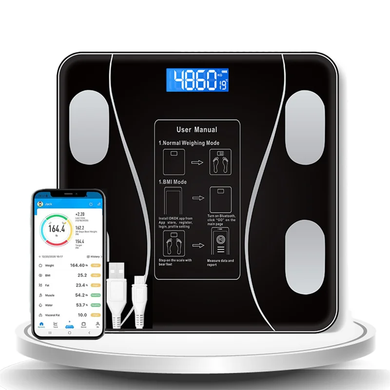 

Bathroom Scales Rechargeable Digital Scale Body Weight Body Fat BMI Composition Analyzer Keep Balance Smart Bluetooth With APP