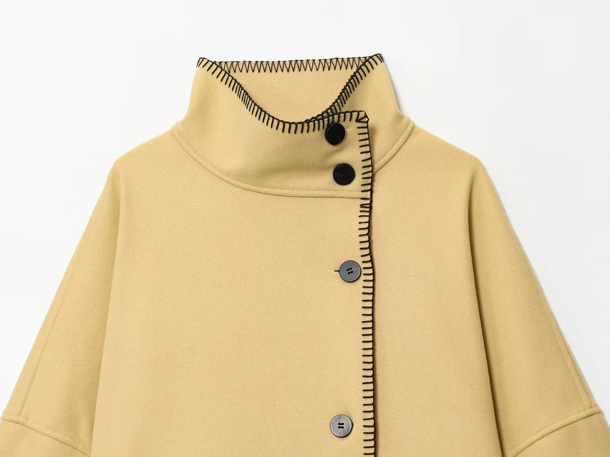 BSAY automne nouveaux vêtements pour femmes 2025 nouveau produit français ourlet asymétrique col haut simple boutonnage veste à manches longues