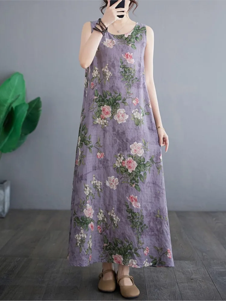 Übergroße Blume Blumen druck Sommer ärmellose Westen Kleid Frauen lässig Mode Rüschen Damen Kleider lose plissierte Frau Kleid