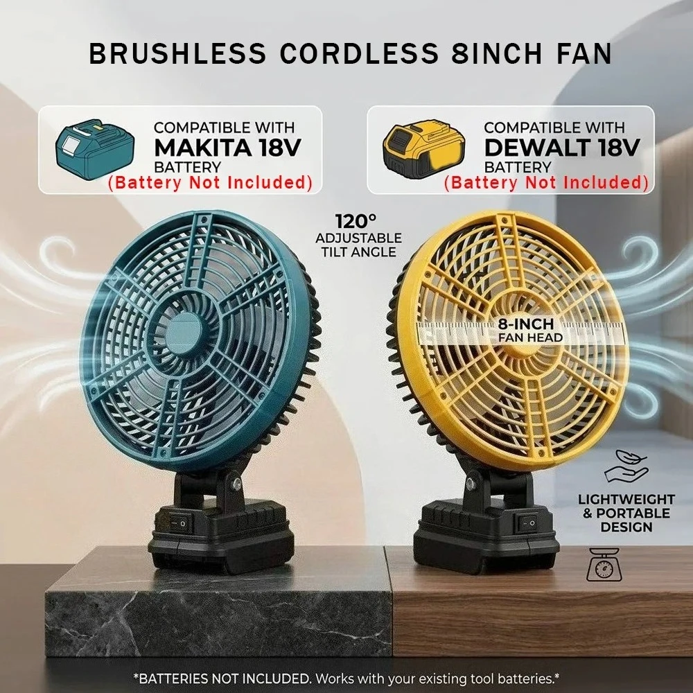 Brushless Camping Fan Outdoor Fishing Wireless Desktop Portable Strong Wind Fan Compatible With Makita Dewalt Milwaukee Battery