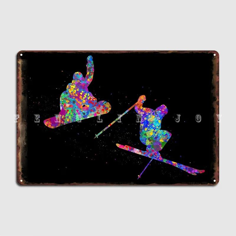 Ski Vs Snowboard Poster Metal Plaque Personalized Cinema Kitchen Garage Club Wall Decor Tin Sign Posters