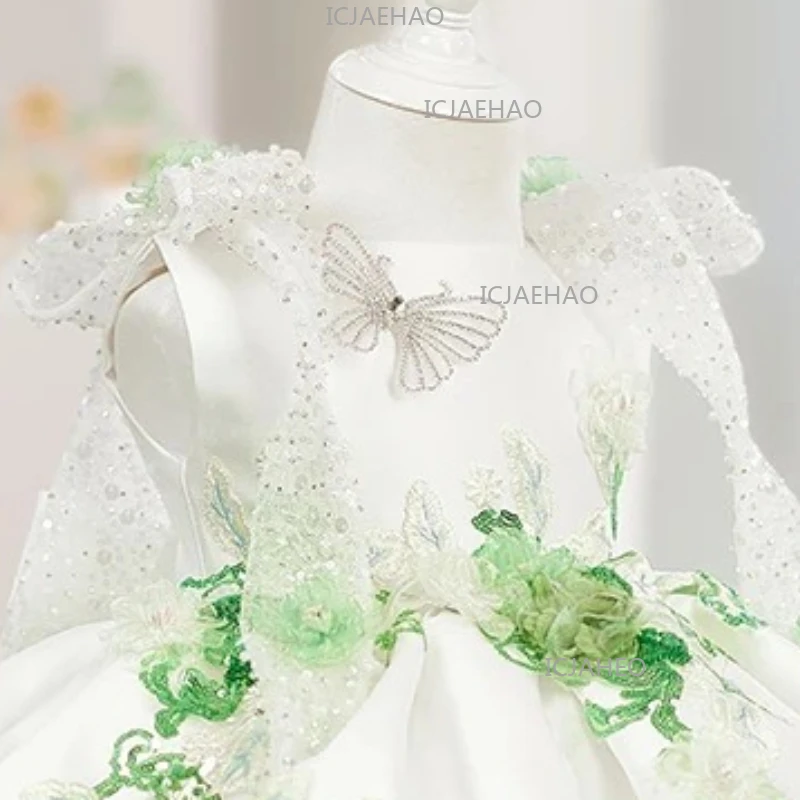 

2026 New Baby Girls Princess Dress Flower Beaded ChildrenFirst Communion Formal Gown Costume Birthday Party Tutu Dress Toddler