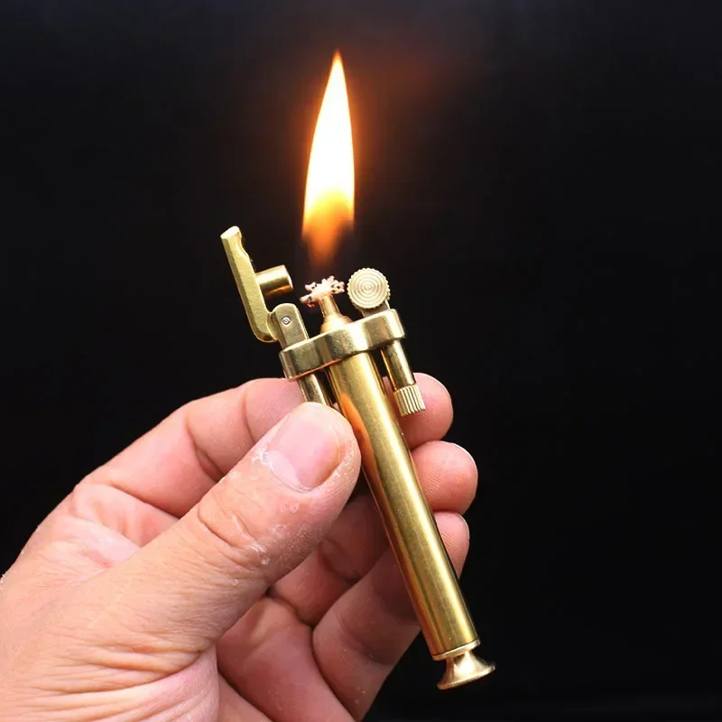 New Pure Copper Windproof Grinding Wheel Kerosene Lighter Creative Torch Shape Ultra-thin Retro Collection Lighters For Men Gift