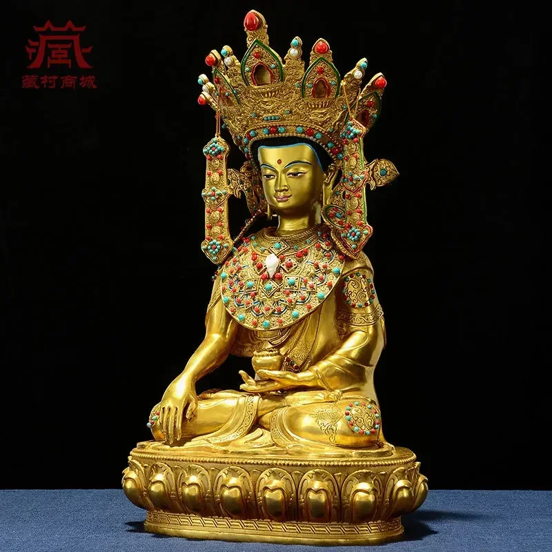 37cm Copper Brass gilt Awakened Reclining Buddha 12 year-old Shakyamuni buddha statue Full-length figure Tibet sculpture Large