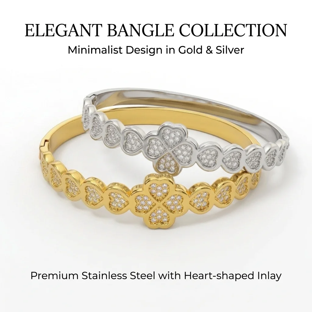 Elegant Gold Color Snap Bracelet, Stainless Steel Zircon Flower Bangle, Luxe Feel Women's Jewelry (60mm Inner Diameter)