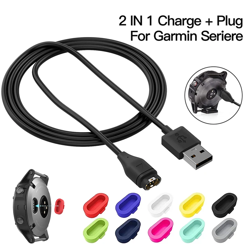 USB Charger Cable for Garmin Vivoactive 3 4S 935 945 Venu 2 2S Charging Dock Fenix 7 7S 7X 6 6S 6X Pro 5 5S 5X Plus Plug Cover