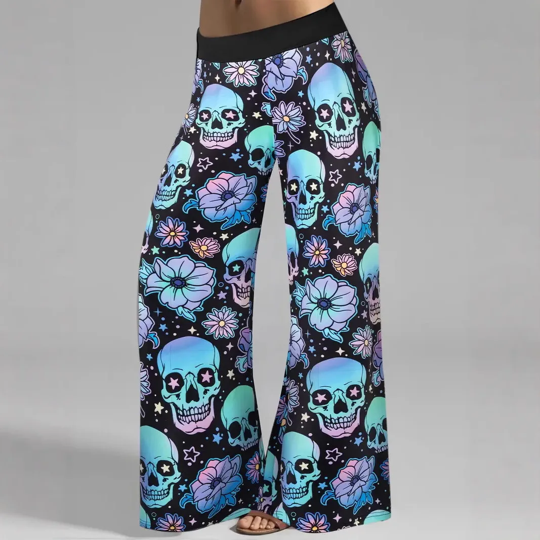 

Независимый комплект из топа и брюк на бретельках с цветочным принтом и черепом на Хэллоуин больших размеров для женщин в европейском и американском стиле