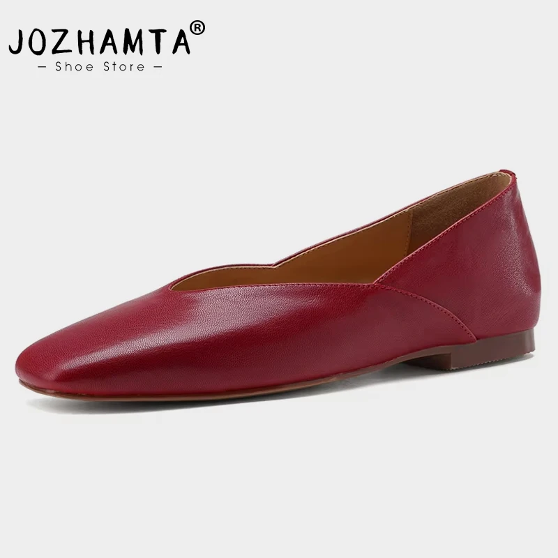 JOZHAMTA Women Casual Flats Loafers Genuine Leather Low Heels Shoes 2025 Spring Classic Slip-On Daily Office Dress Size 34-39