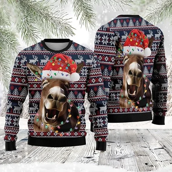 Rooster 3d Printed Ugly Christmas Sweater Cute Xmas Tree Graphic Sweatshirts Fashion for Man Jumper Sweaters Unisex Tops view 3