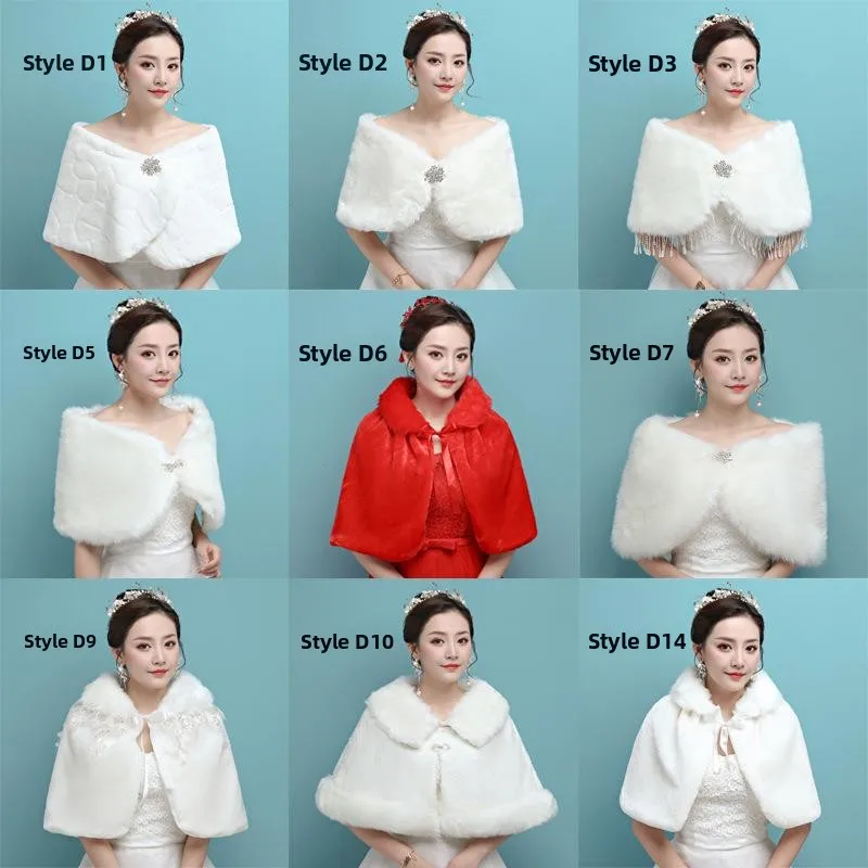 

Bride's New Style Woolen Shawl Cowl Neck Wedding Dress Accessory Hot Selling Autumn Winter Shawl with Fur Collar for Women