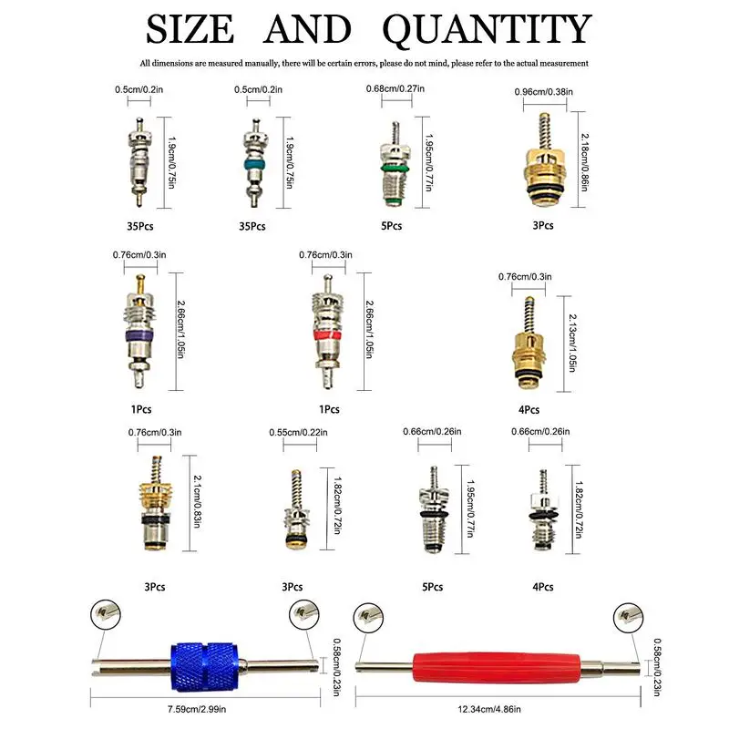 Zestaw rdzenia zaworu klimatyzacji 102 szt. Zestaw klimatyzatora AC trzpień zaworu chłodniczego z podwójną głowicą narzędzie do usuwania