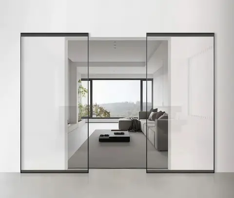Customized Size Trackless Aluminum Frame Glass Ghost Door Aluminum Alloy Sliding Door Kitchen Bathroom Invisible Partition Door