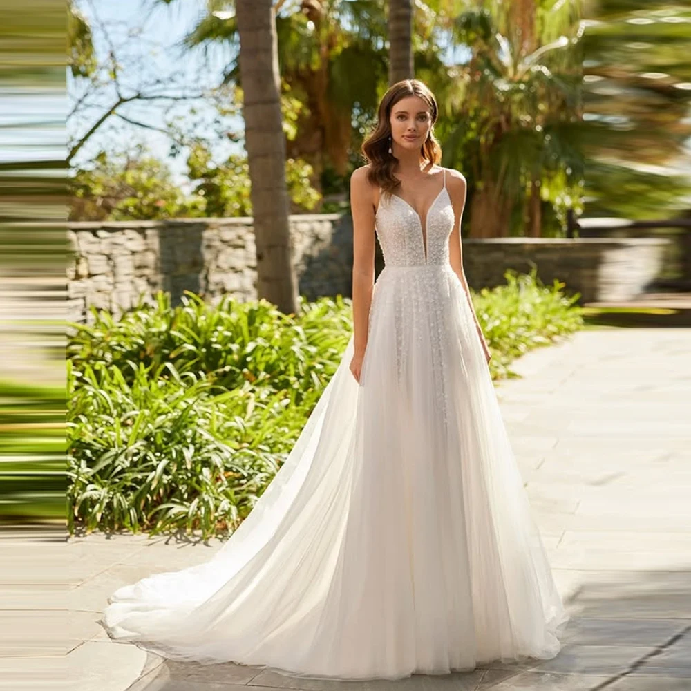 

Charming Women's Wedding Dresses Sexy Deep-V Neck A-Line Bridal Gowns Mopping Length Banquet Vestidos De Novias 2025 Customized