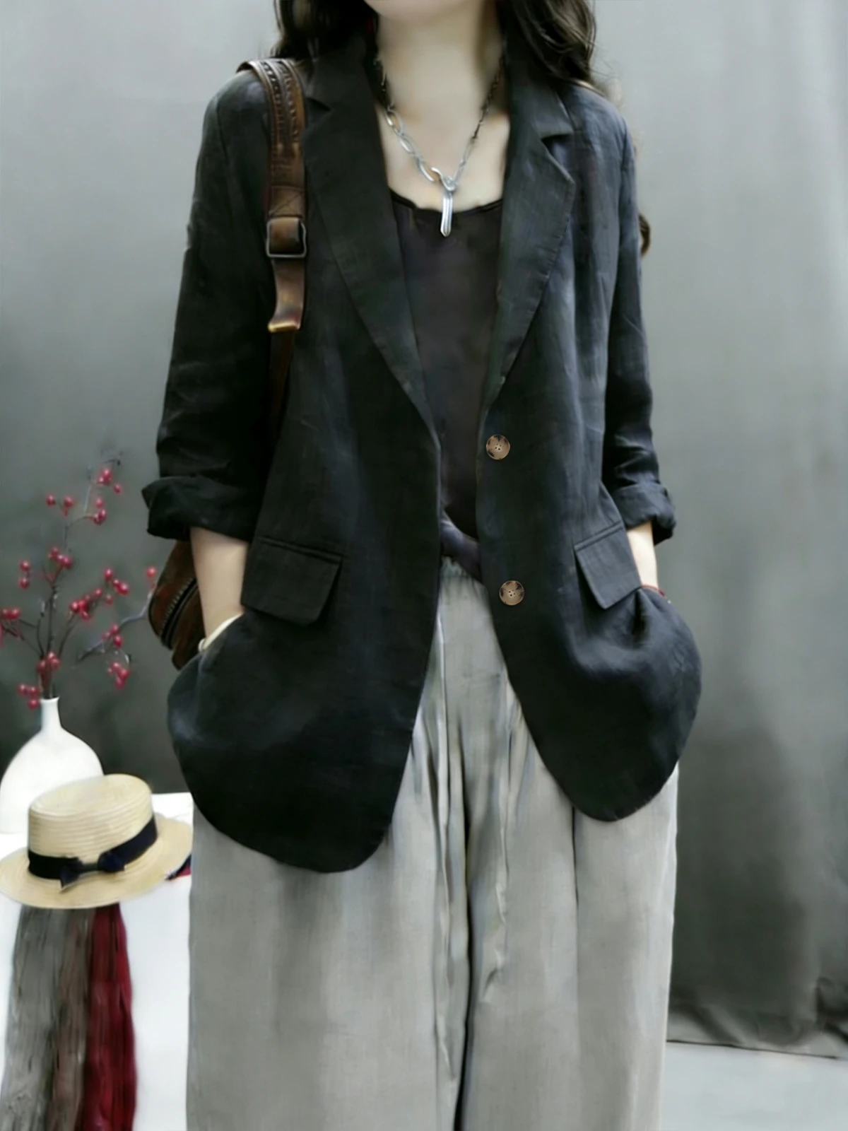 2026 Spring Summer New Large Size Artistic Retro Linen Thin Outerwear Women Long Sleeve Casual Cotton Linen Top Button up Off...