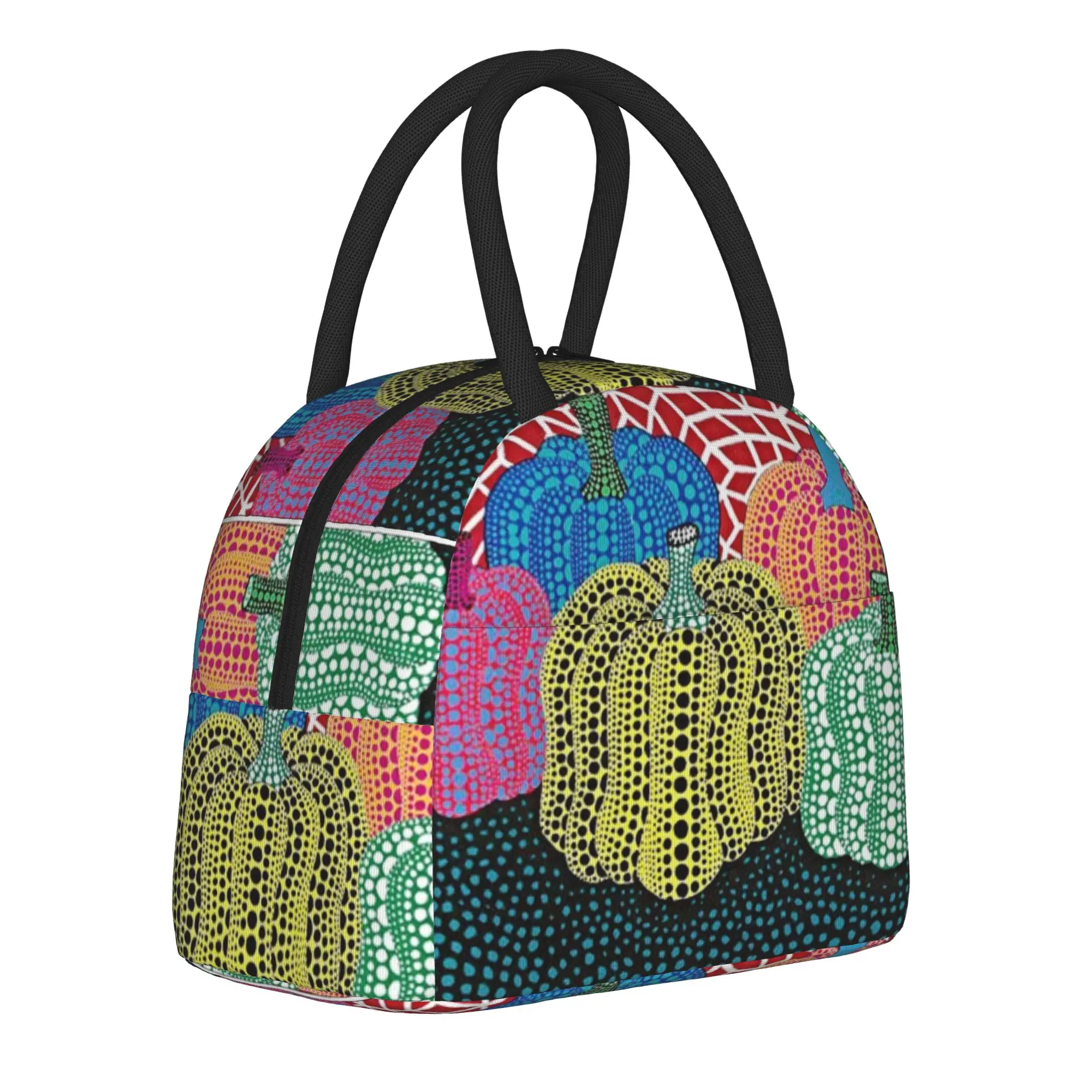 pumpkin Insulated Lunch Bags Cooler Bag Meal Container Yayoi Kusama Art Abstract Dots Pumpkin Polka Pop Aesthetic Tote Lunch Box