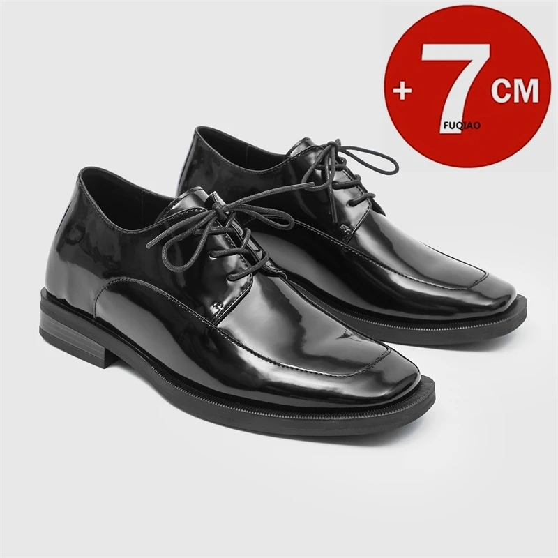 

7cm Elevator Men's British Style Derby Shoes Formal Office Oxfords Big Toe Comfort Casual Business Dress Height Increasing Shoes
