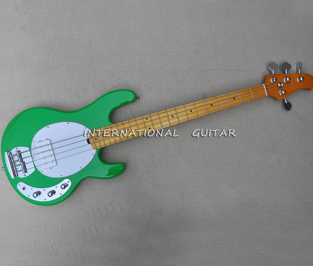 4 Strings Green Electric Bass Guitar with One White Pickup,Yellow Maple Fretboard