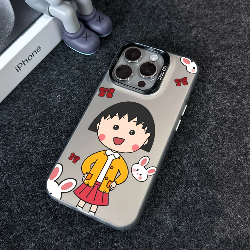 Cartoon C-Chibi M-Maruko-Chan Phone Case IMD Color Silver Shell For IPhone 16 15 14 13 12 11 X XR Pro Max Plus