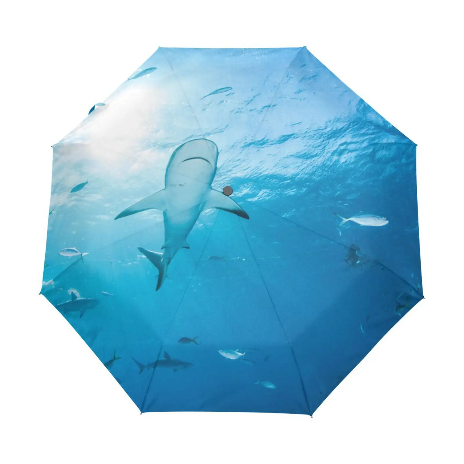 

Shark Fish Ocean Anti-UV Coating Women's Rain Umbrella Parasol Automatic Three Folding Outdoor Portable Umbrella Parapluie