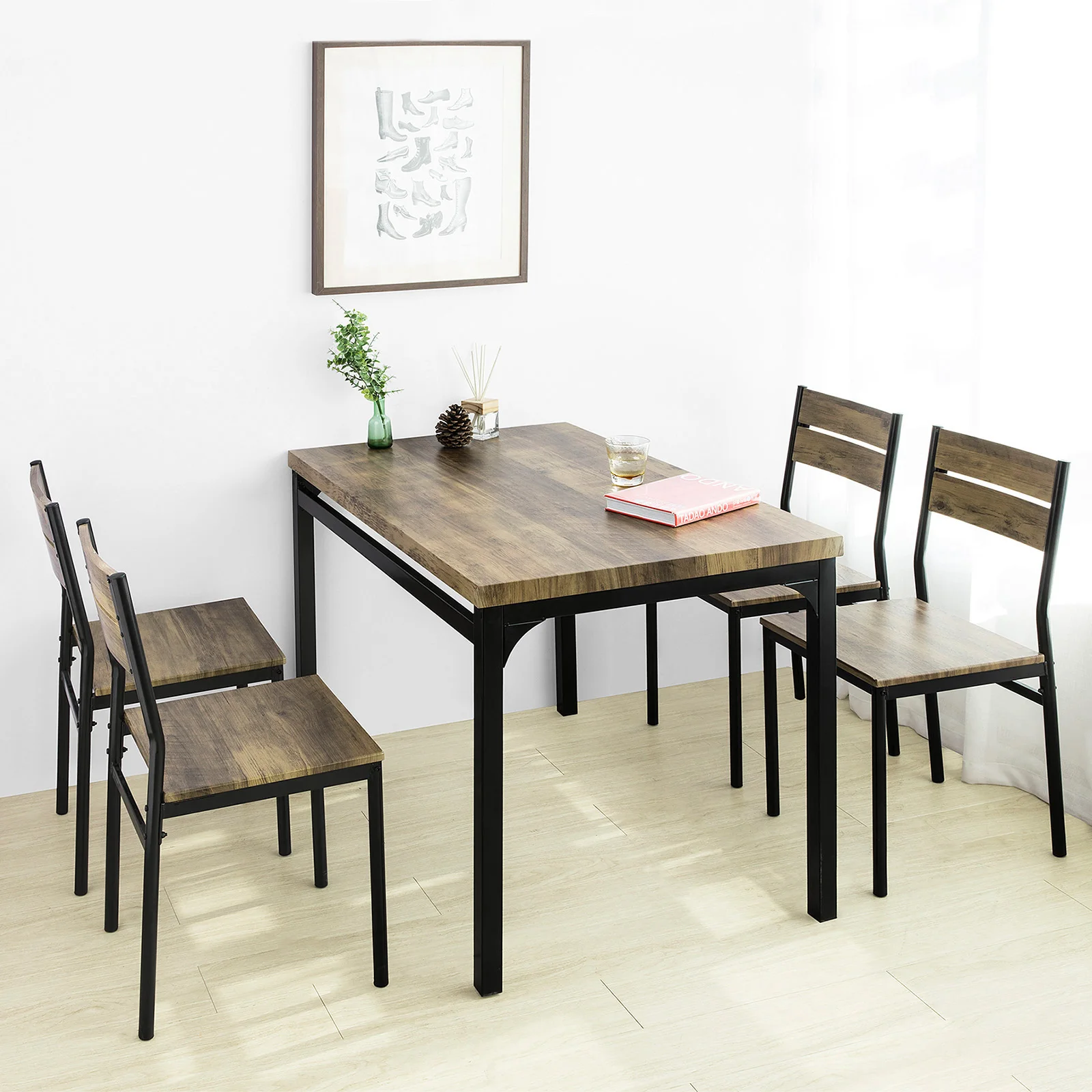 SoBuy FST72-Nx4 4er Set Esszimmerhocker, Küche, Restaurant Esszimmerstuhl Hocker Holzstuhl mit Rückenlehne 39x42x82 cm – Detail 6