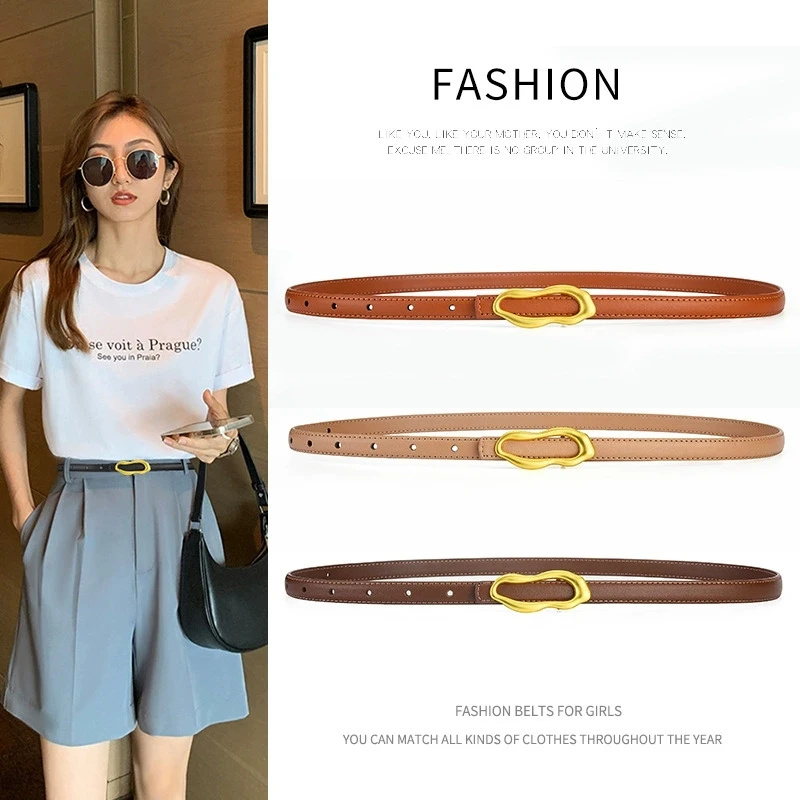 Women's Cowhide Belt, Irregular Peanut Buckle Waist Belt, Minimalist Ins Style, Versatile Belt for Jeans, Skirts, and Shorts