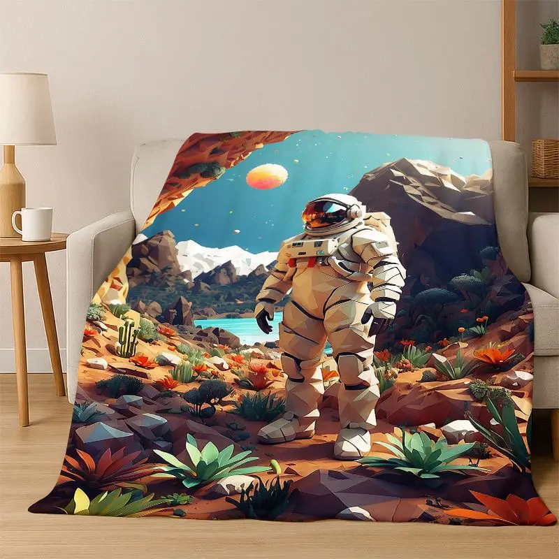 Cartoon Astronaut Universe Spaceman Outer Space Flannel Blanket Soft Warm Throw Blanket for Bedroom Living Room Bed Travel kids