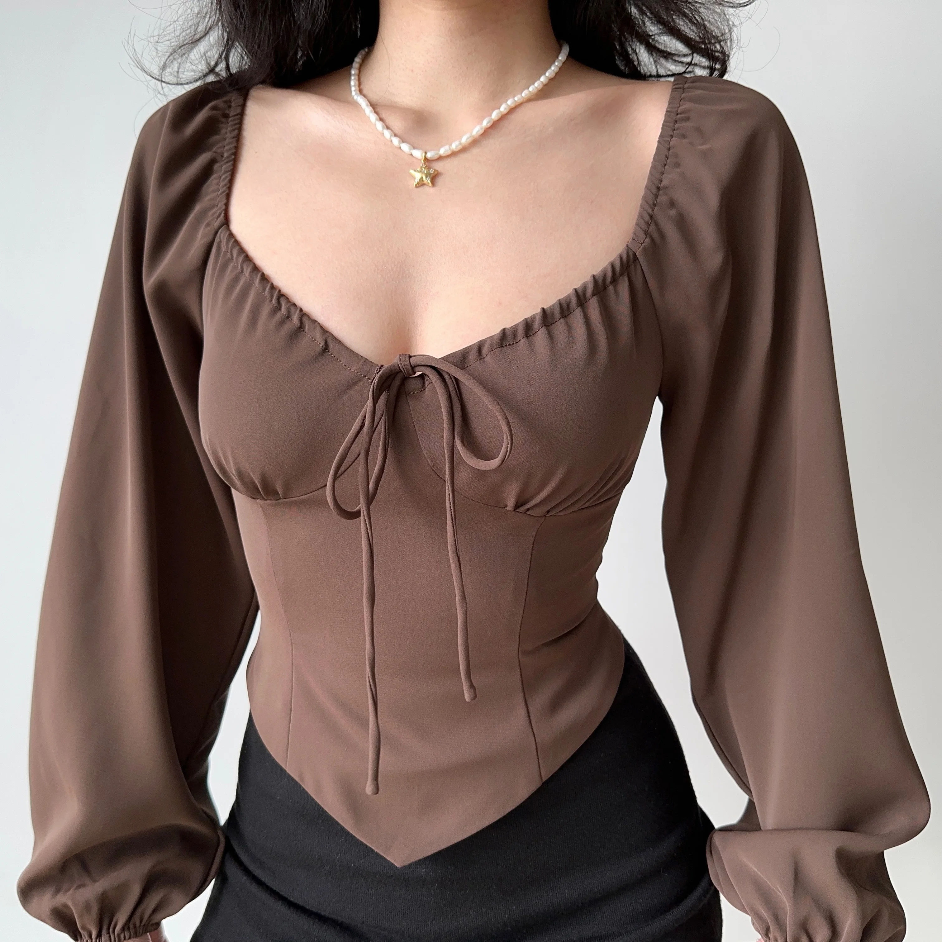 

Women T-shirt Harajuku Korean Y2k Tee Top 90s Aesthetic Streetwear Vintage Long Sleeve Slash Neck T-shirt 2000s Fashion Clothes
