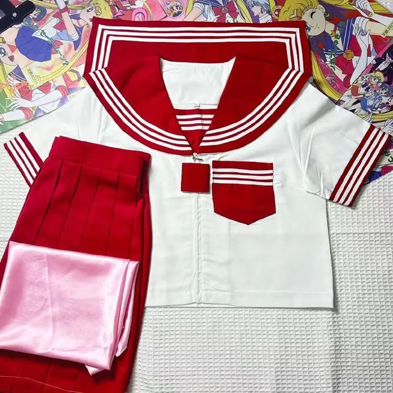 Sweet Red School Uniform Set for plus Size Women Original JK Uniform Traditional Sailor Suit Adorable Soft Girl Outfit