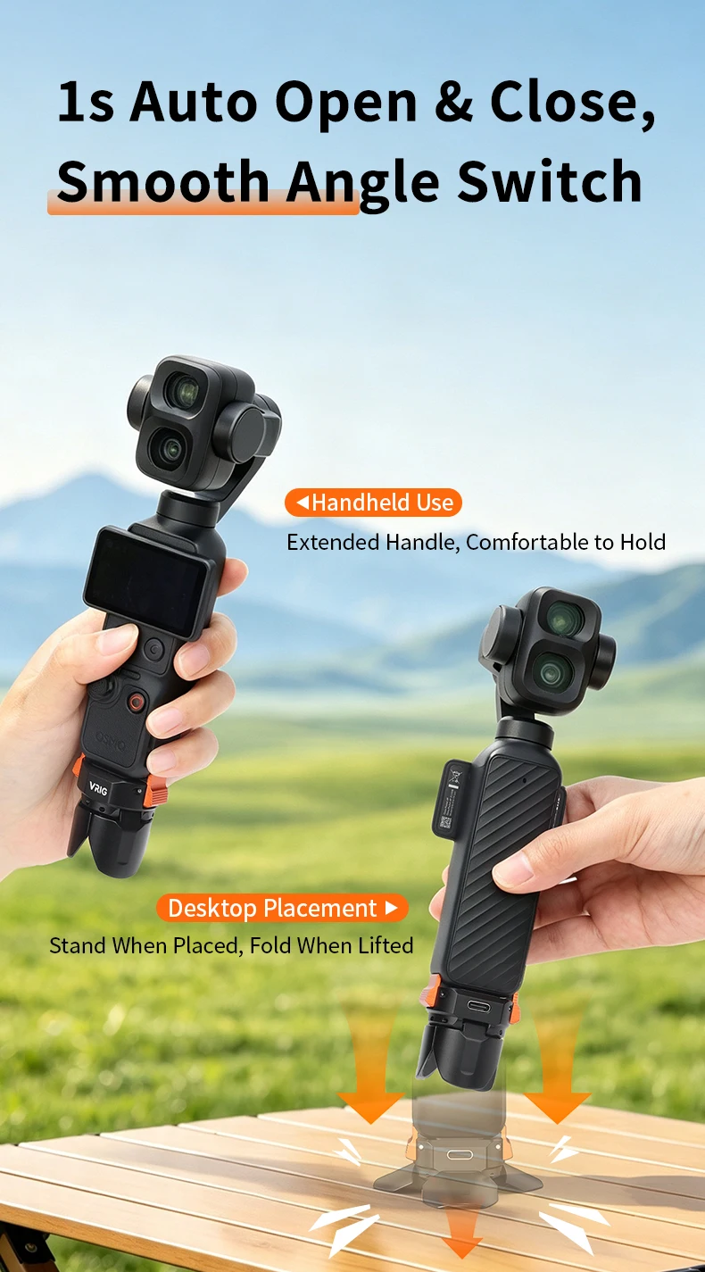 VRIG Ladegerät Typ-C Schnellverschluss-Stativ für DJI Osmo Pocket 3/4/4 Pro, Automatisch Öffnendes und Schließendes Aluminiumlegierungs-Ministativ – Detail 3
