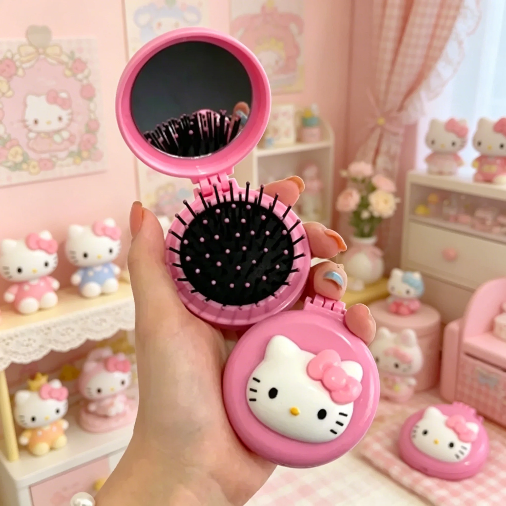 

Зеркало для макияжа Hello Kitty, расческа-подушка с воздушной подушкой Kuromi My Melody для девочек, портативное зеркало, расческа с воздушной подушкой, милый подарок