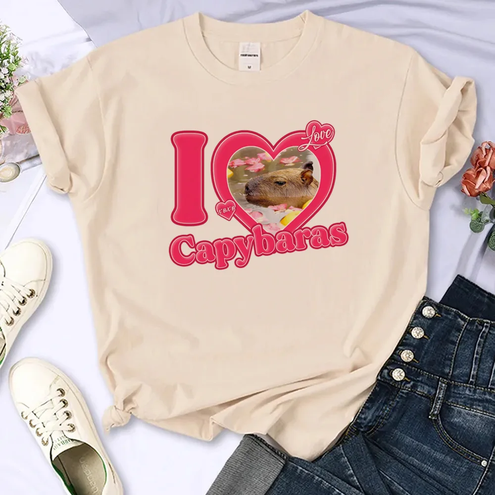 Capybara t shirt women streetwear comic manga top girl Japanese clothes