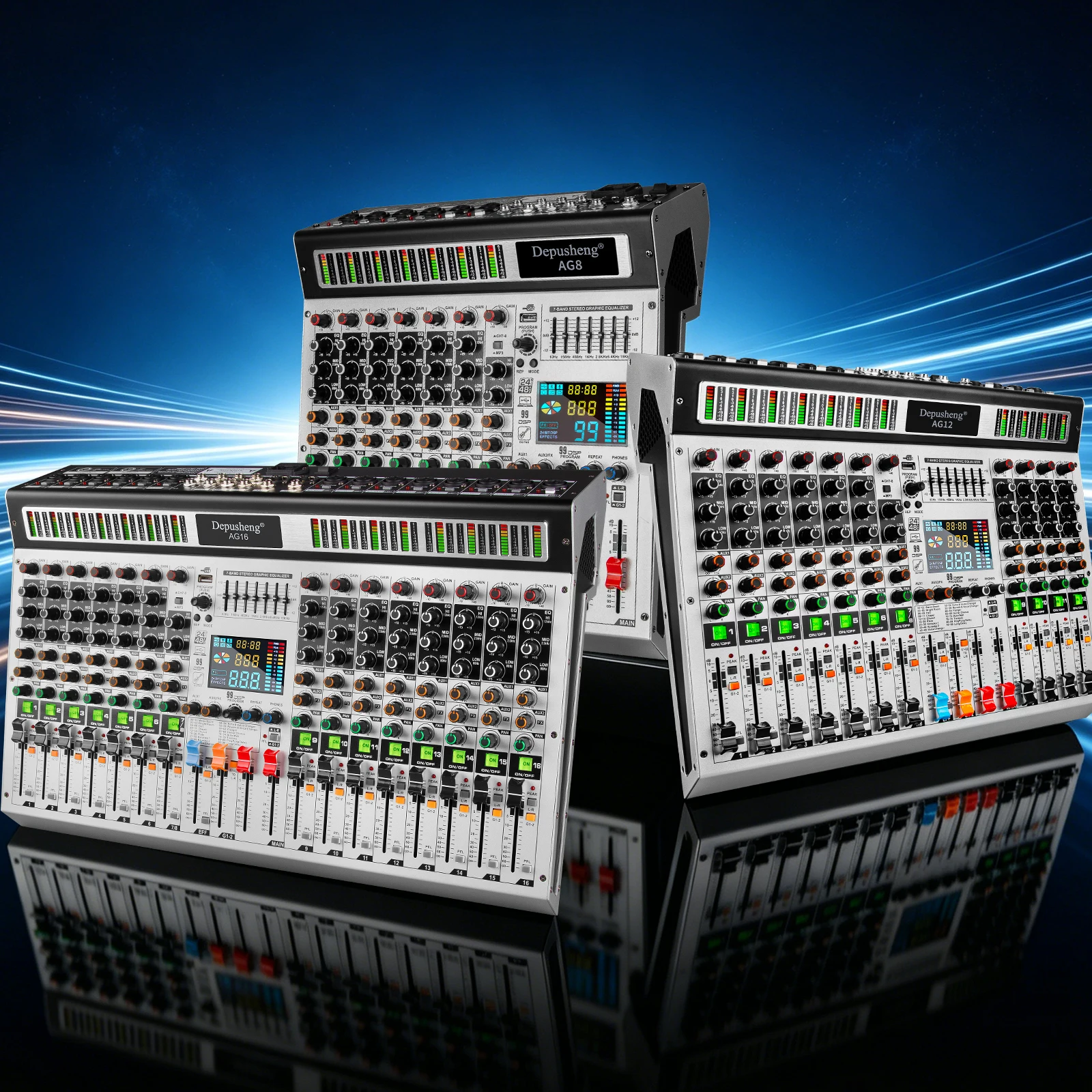 12-Kanal-Mixer Depusheng Professionelles Audio-Mischpult 99 DSP-Digitaleffekte Audio-Konsole Mixer DJ-Audio-Mixer-Konsole für Audio – Detail 2