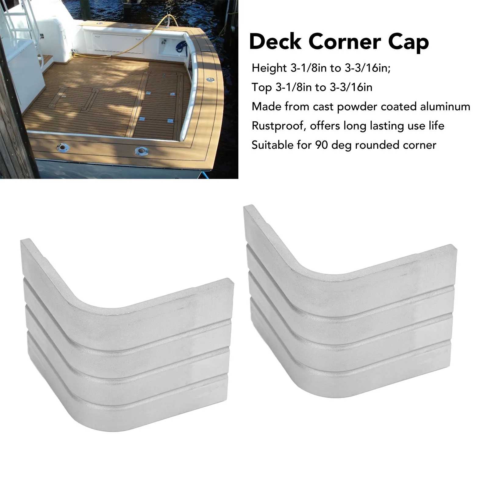 

Pontoon Corner Cap 2 Pack Boat Corner Cap Heavy Duty Aluminum Rustproof Top 3 1/8in To 3 3/16in 2 Pack for 90 Deg Rounded Corner