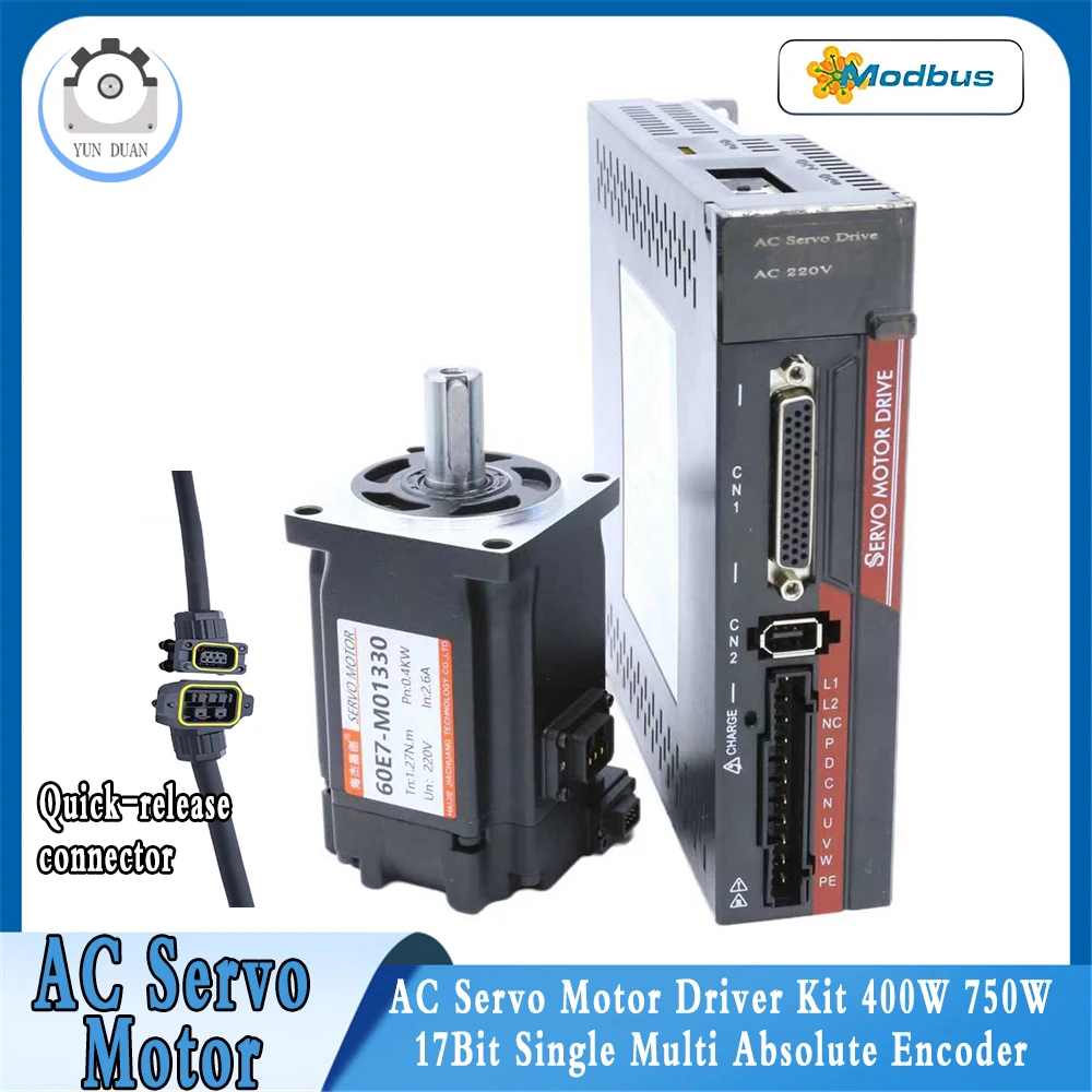 

Комплект драйвера серводвигателя переменного тока, 400 Вт, 750 Вт, 17 бит, одиночный мультисолютный энкодер, 3000 об/мин, 1,29 нм, 2,39 нм, 60/80, фланцевый сервопривод с RS485