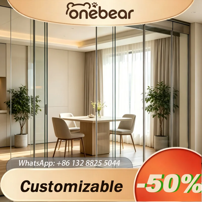 Custom Aluminum Frame Tempered Glass Accordion Folding Door Frameless Panoramic Partition For Villa Patio Sunroom Interior Use