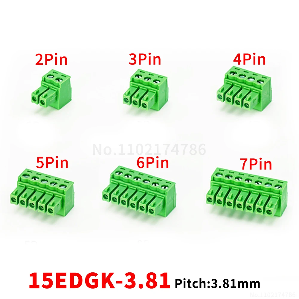 (1 Piece) 15EDGK 3.81mm Solderless Plug Green Phoenix Terminal Block Pluggable 2-24 Pin Male Connector 2EDGK 3.81