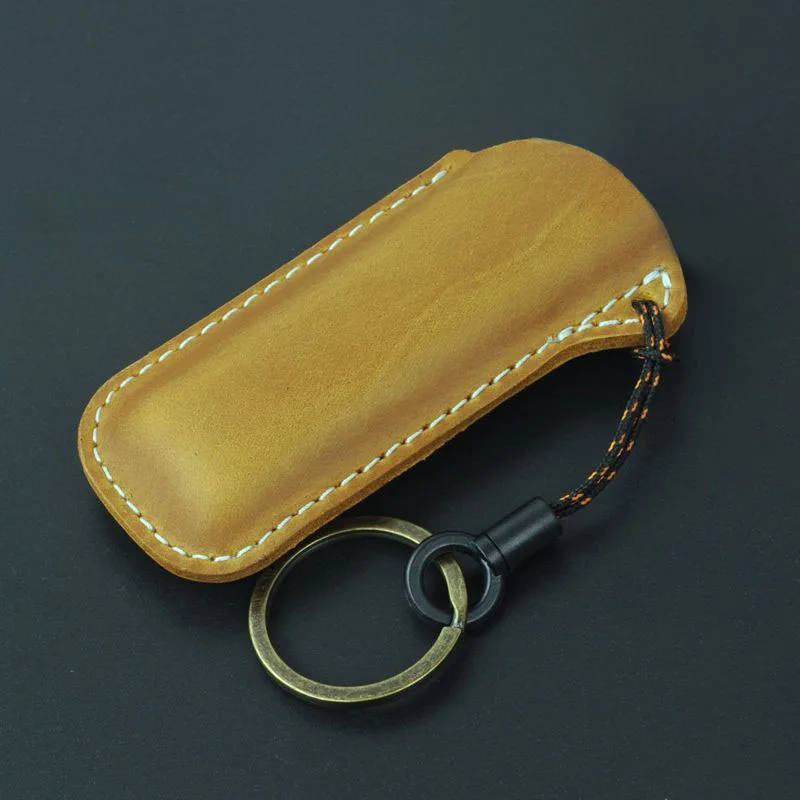 High-Quality Leather Handmade Keychain holster Explosion-Proof Gas Lighter Protect Case For Bic Lighters Reusable Leather Cover