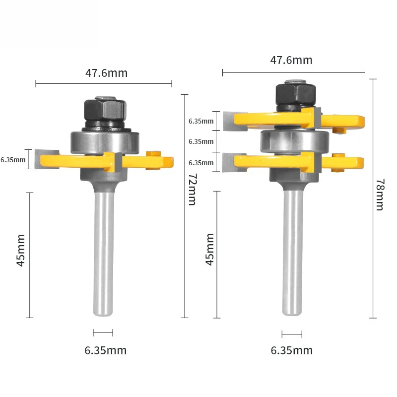 2 pcs 6.35mm 1/4inch Shank high quality Tongue & Groove Joint Assembly Router Bit Set 1-7/8 Stock Wood Cutting Tool