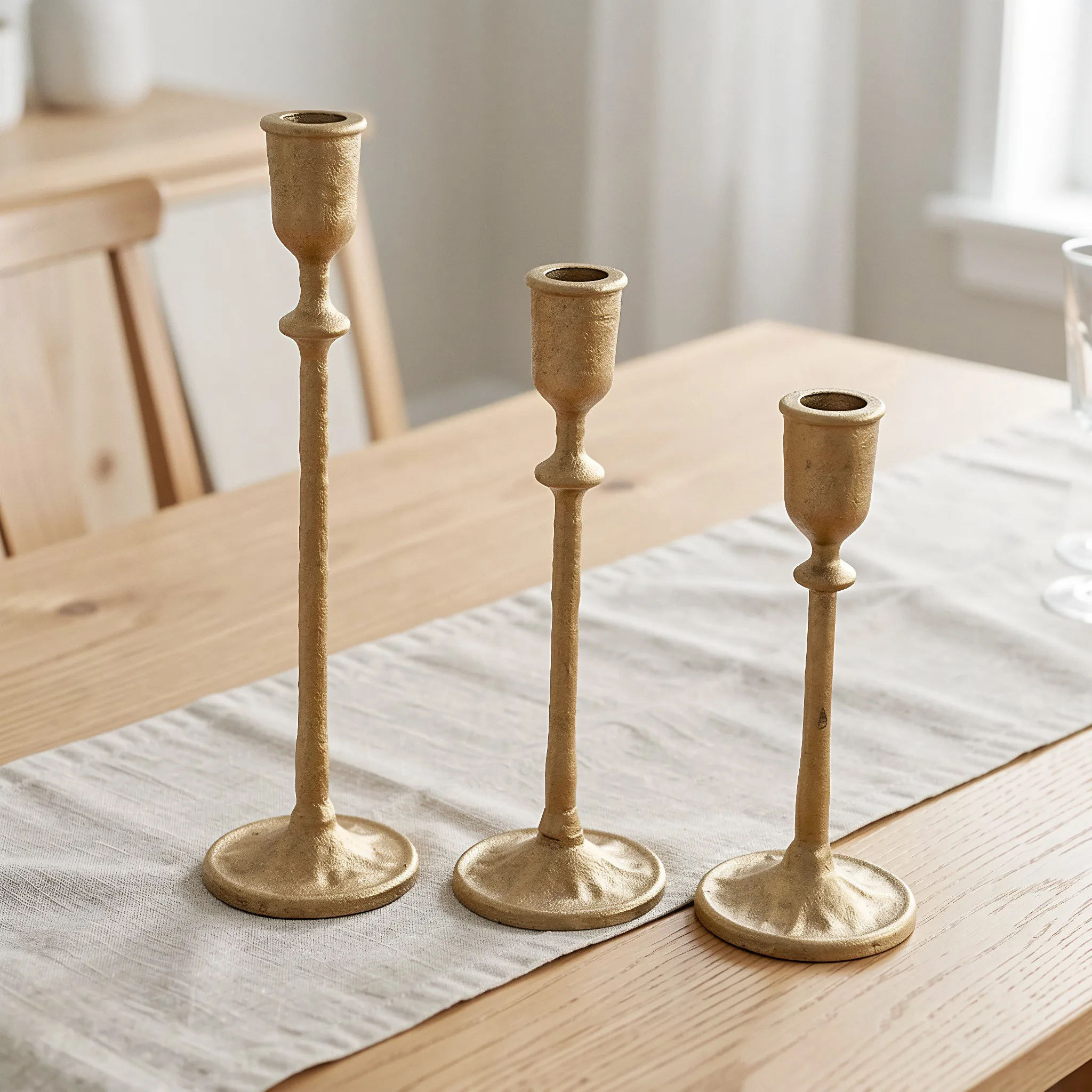 3Pcs Antique Golden Conical Candlestick Holders Cast Iron Taper Candle Stands Classic Fireplace Tabletop Decor Ornament