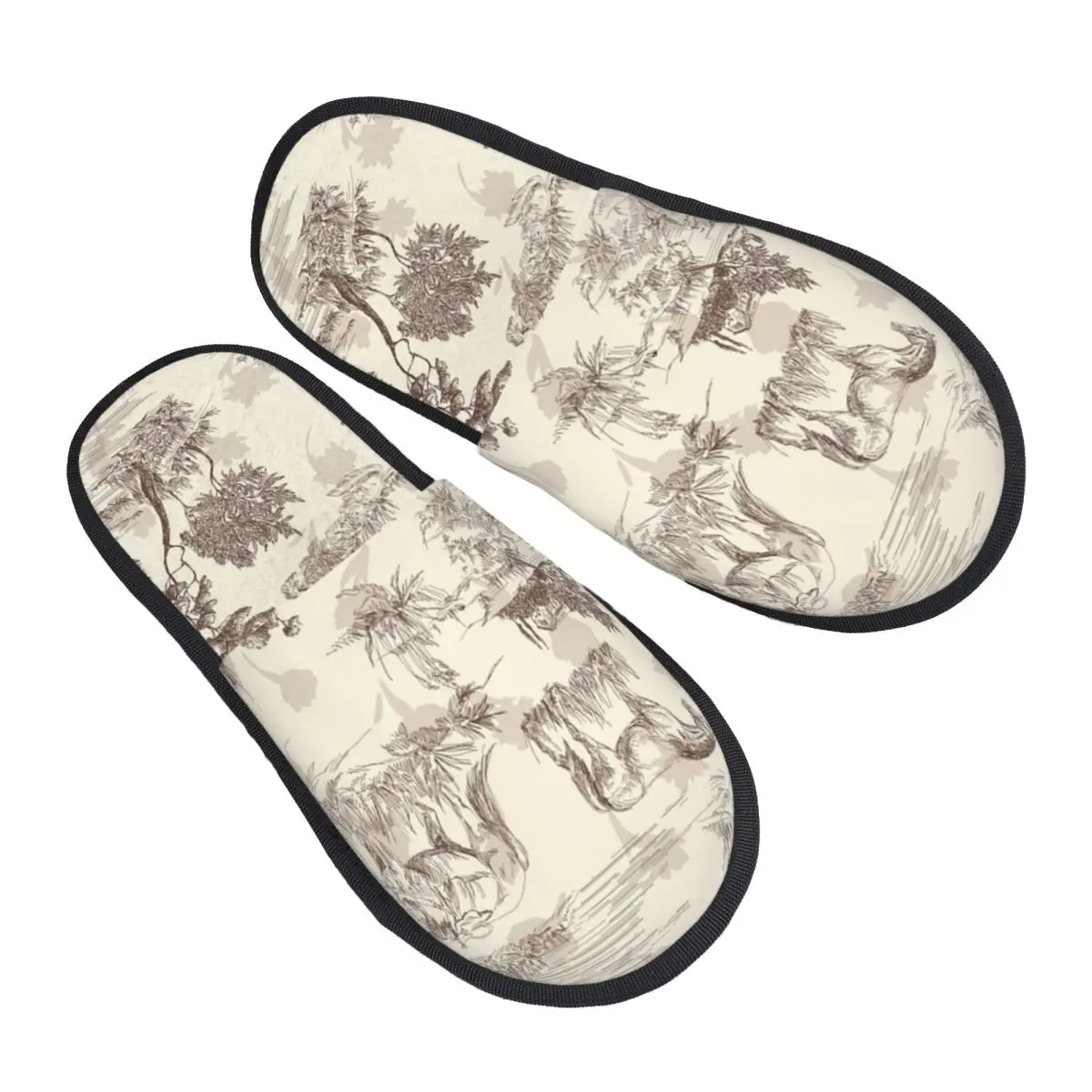 Toile De Jouy Sepia خمر الباريسية الفن تصميم شبشب منزل النساء مريح رغوة الذاكرة الانزلاق على شبشب الفندق الأحذية